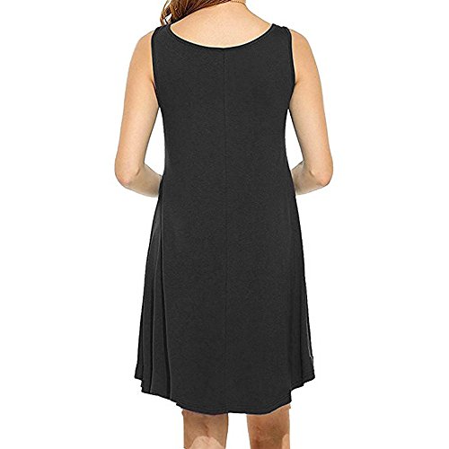 Corriee Women's Casual Solid Color O-Neck Swing Dress Sleeveless Loose T-Shirt Dresses Girtls Summer A-line Dress Black