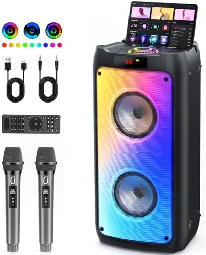 JYX Karaoke Machine with 2 Wireless Microphones, Portable Bluetooth ...