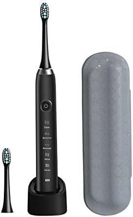Sonicare Electric Toothbrush Motor 2 Minutes Smart Timer IPX7 Waterproof Toothbrush for 5 Cleaning Modes with 2pcs Replacement Toothbrush Heads Black