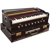 BINA No.17 Deluxe Harmonium, 2024 Edition, 3 1/2 Octaves, Checked &amp; Retuned by Aakrati Musicals, Folding, Special Reeda, 9 Stops, Rosewood Color, Indian Keyboard