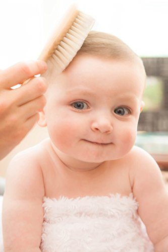 Slicemall Wooden Baby Hair Brush and Comb Set with Natural Goat Hair, Helps Prevent Cradle Cap