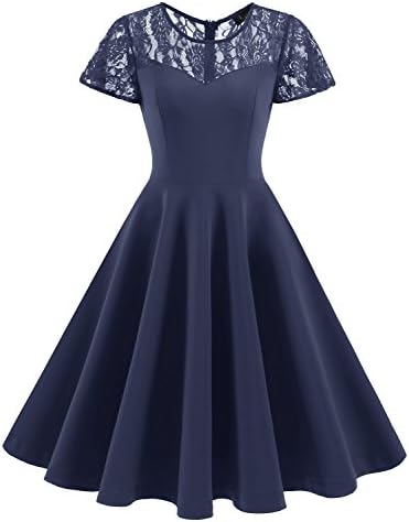 IVNIS Women's Vintage 1950s Short Sleeve A-Line Cocktail Party Swing Dress with Floral Lace