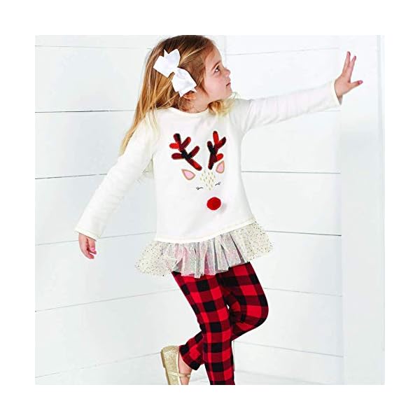 Funny Toddler Girl Christmas Outfits Boutique Reindeer Shirt Top+Plaid Pants Set - Image 3
