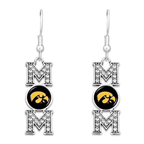 Iowa Hawkeyes "MOM" Earrings with Logo and Rhinestones