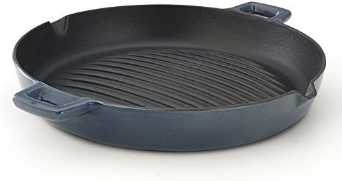 Essenso Convex Curved Base Cast Iron Grill Pan with 4-Layer Enamel Coating, 11.8", Blue/Black