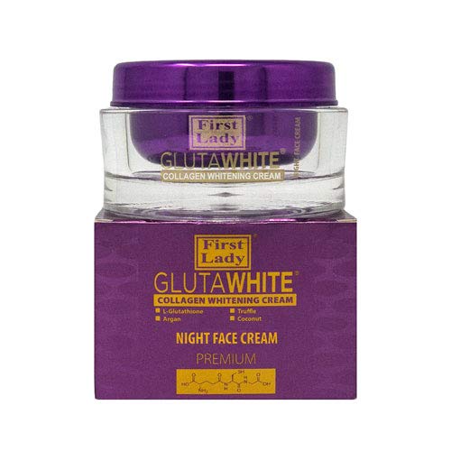 First Lady Glutawhite Collagen Night Brightening Cream 100ml – Overnight Hydrating Face Cream with Glutathione, Niacinamide, Shea Butter & Vitamin E – Glow Boosting Night Moisturiser