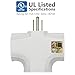 Kasonic 3-Outlet Grounding Adapter (3 Pack); Heavy-Duty Grounded Power Tap; UL Listed Plug Extender (White)