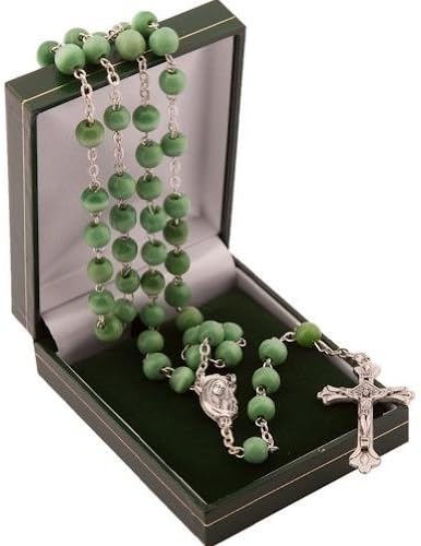 Rosary Made by Hand Rosaries. Strong Beads.Hand made Beads. Green Beads in a Gift Case.