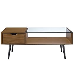 Pemberly Row Wood and Glass Coffee Table in Pecan