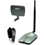 Alfa AWUS036NH 2000mW 2W 802.11g/n High Gain USB Wireless G / N Long-Range WiFi Network Adapter with 5dBi Screw-On Swivel Rubber Antenna and 7dBi Panel Antenna and Suction cup / Clip Window Mount