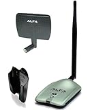 Alfa AWUS036NH 2000mW 2W 802.11g/n High Gain USB Wireless G / N Long-Range WiFi Network Adapter with 5dBi Screw-On Swivel Rubber Antenna and 7dBi Panel Antenna and Suction cup / Clip Window Mount