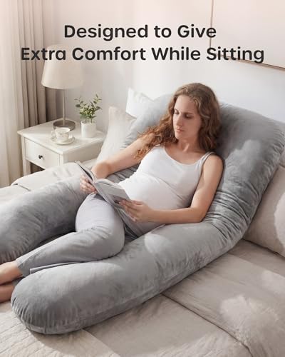 Nuliie Pregnancy Pillow for Sleeping, U Shaped Full Body Pillow Pregnancy Pillows, Maternity Pillow Support for Back, HIPS, Legs for Pregnant Women, with Washable Velvet Cover (Grey)