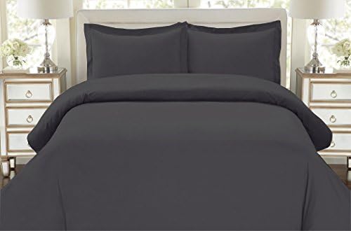 Linen House Hotel Collection Bedding's 800-Thread-Count 100% Egyptian Cotton Cal King Damask Solid 3 Piece ( Duvet Cover with Zipper Closer + 2pc Pillow Shams ), Dark Grey