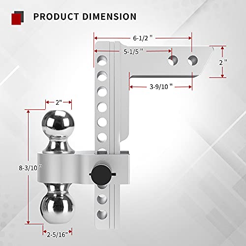 YITAMOTOR Adjustable Trailer Hitch, Fits 2Inch Receiver, 10Inch Drop