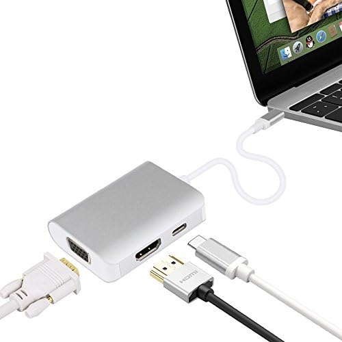 USB C Adapter Hub, Aluminum USB Type C to HDMI VGA Video Converters Adaptor with Type C Charging Port for Macbook Pro and more USB C Devices