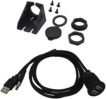 BITOO Dual USB Panel Flush Mount Extension Cable- 1 Meter 3.3FT Dual USB 2.0 Extension USB Mount, Dash Mount, Flush Mount, Panel Mount Cable for Car Boat Motorcycle