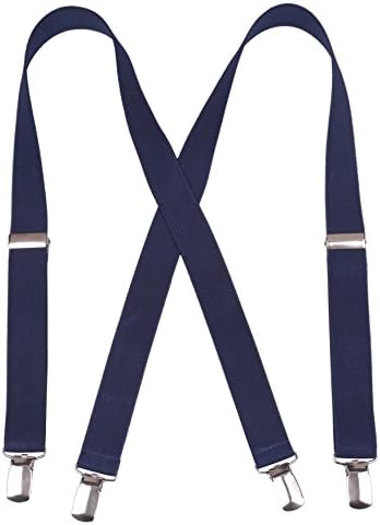 Warm Sunshine Men's X-back Elastic Adjustable Solid Clip Suspender-Navy