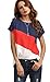 Romwe Women's Color Block Shirt Short Sleeve Casual Tunic, Blue Red White, Large