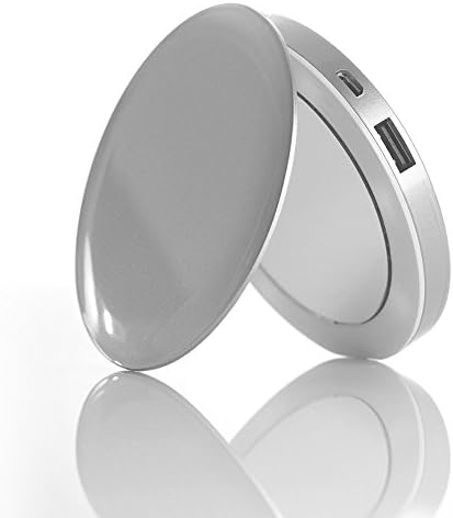 Pearl : Compact Mirror + USB Battery Pack, Light Up Personal Makeup Mirror with a 3,000 mah Battery and 2.1 Amp USB Port (Silver)