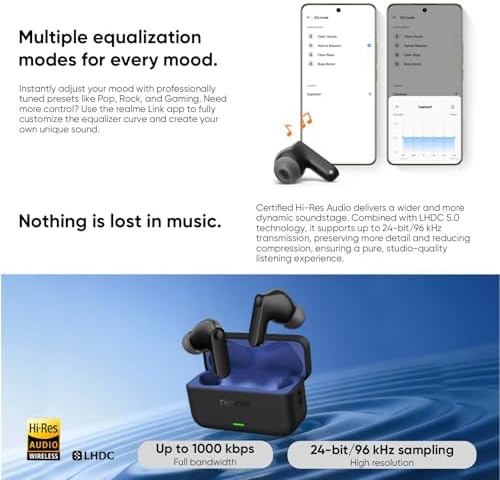 Buds T500 Pro In Ear kopfhörer Bluetooth mit 50dB ANC, 56h Spielzeit, Hi-Res Sound, Bluetooth 6.1, IP55, 6-Mikrofon, 3-Geräte Verbindung Kabellose Kopfhörer, Silber