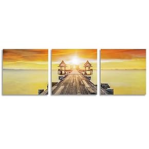 Canvas Wall Art Abstract Bridges Beautiful Sunset Painting Artwork for Home Prints Framed - 12"x12"x3 Panels