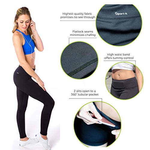 Sport-it Yoga Leggings Tights Workout Pants With Pockets - Women's Active Wear (Black/Small)