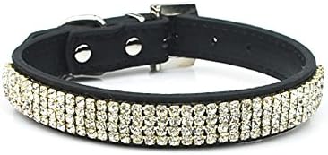 Strimm Fashionable Studded Sparkly Diamond Rhinestone Soft Leather Dog Collar for Small/Medium/Large Pets-M,Black
