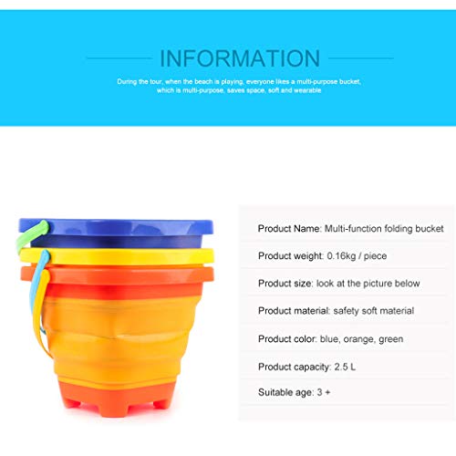 Binory 2.5L Collapsible Silicone Sand Bucket,Sand Pail Square and Circle Toy for Summer Beach Party Game Playing,Expandable Multi Purpose Indoor Outdoor Sand/Water/Toy Storage Bucket (green) - Thumbnail 6