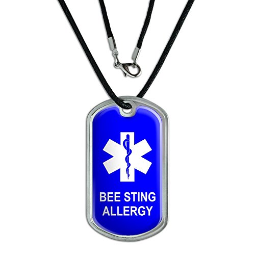Bee Sting Allergy - Military Dog Tag Black Cord Necklace