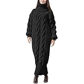 Women's Oversized Comfy Cable Knit Turtleneck Sweater Winter Casual Loose Long Sleeve Chunky Maxi Jumper Dress for Women