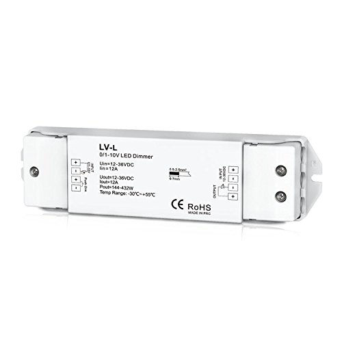 Nutbro 0/1-10V LED Dimmer 1CH 12A Constant Voltage Single Channel LED Dimmable Driver DC12-36V