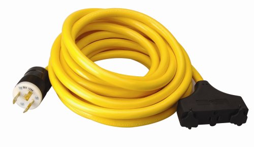 Coleman Cable 01912 10/3 Generator Power Cord with L5-30P Plug and 25-Foot, 3-Outlets