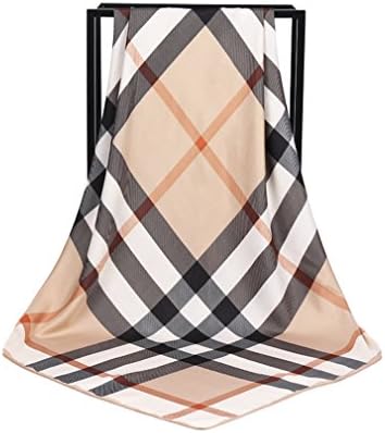 39.4" Square Twill Headband Silk Scarf For Women Women's Scarves Hijab Bandanas Pashmina Silk Scarves Shawls British Plaid Pattern (Khaki)