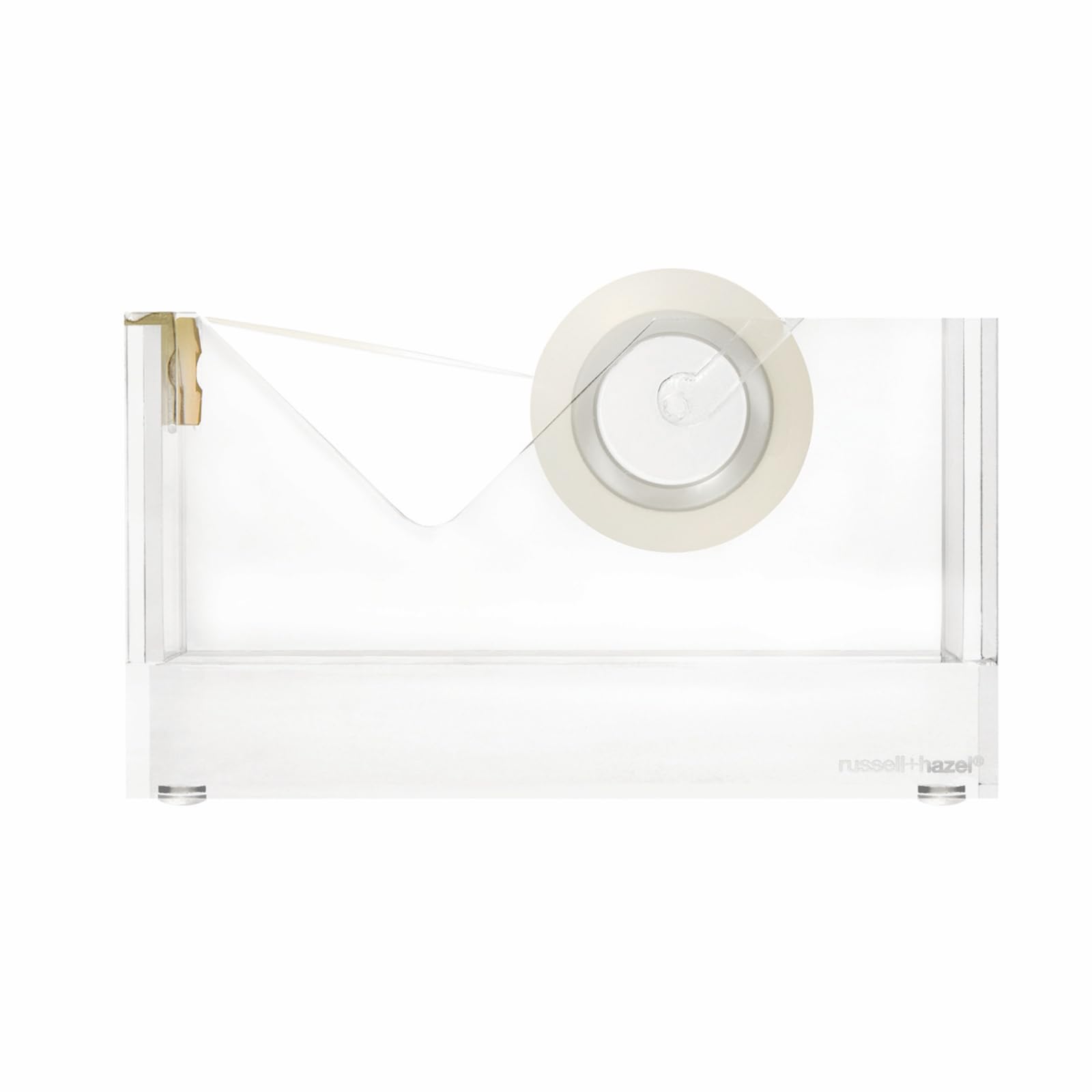 russell+hazel Acrylic Tape Dispenser, Clear with Gold-Toned Hardware, 1-13/16” x 6” x 3-3/8” (31734)
