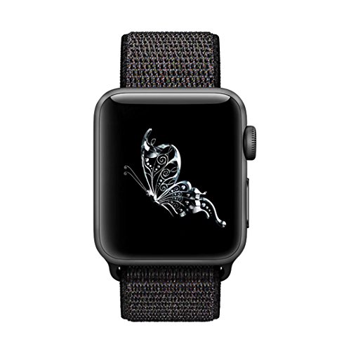 QIENGO Qifit New Nylon Sport Loop with Hook and Loop Fastener Adjustable Closure Wrist Strap Replacment Band for iwatch Apple Watch Series 1 /2 / 3,38mm,Black ( Pinkish Weave Color in ) - Thumbnail 2