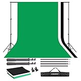 CRAPHY Portable Photo Studio 10 x 6.5ft Background Stand Kit Backdrop Support System with Muslin Cotton Background (Green Black White