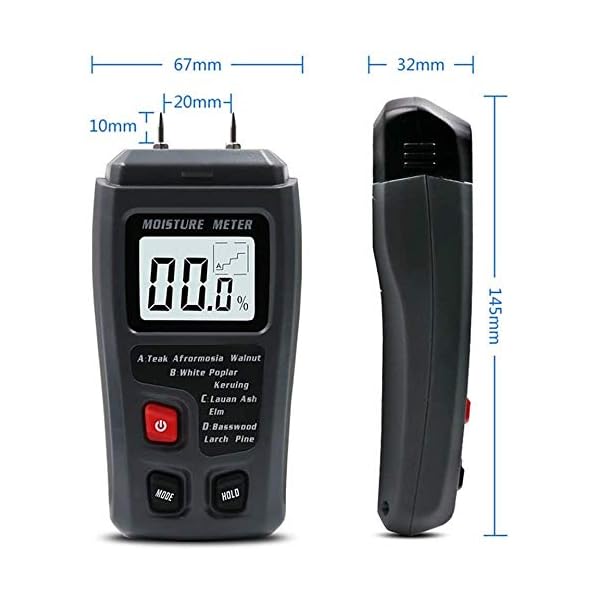 ZJ LIUJING Holz Feuchtigkeitsmesser, Digital Holz Feuchtigkeit Tester Detektor mit LCD Display, Messgerät Tragbar – Bild 5