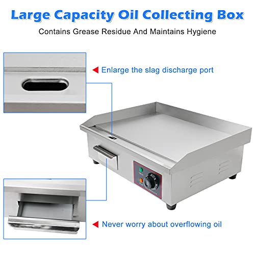 22" Electric Countertop Flat Top Griddle, 110V 3000W NonStick