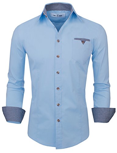 Tom's Ware Mens Classic Slim Fit Contrast Inner Long Sleeve Dress Shirts TWNMS310S-8219-SKYBLUE-US M