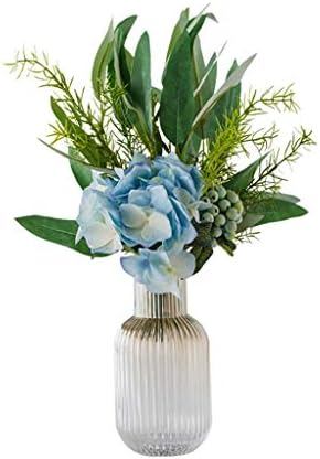 シルクフラワー造花ブーケ花瓶セットクリスマスパーティーの装飾フェイクフェイク花の結婚式ホームデコレーション Color Vertical Stripes Vase Blue Flower