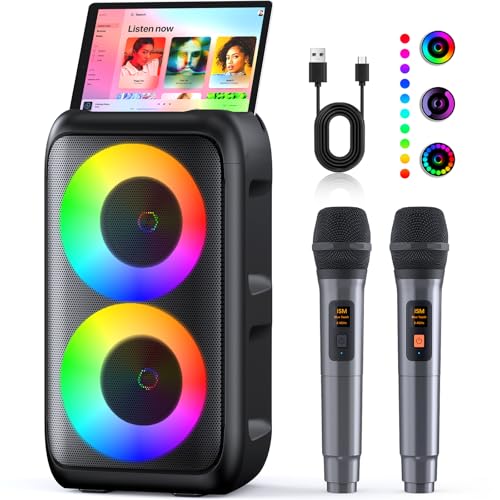 Karaoke Maschine (2026 Neu) | Karaoke Anlage mit 2 Mikrofonen Wiederaufladbaren | 2x15W Karaoke Box für Kinder | Bis zu 10 Stunden Spielzeit | Unterst