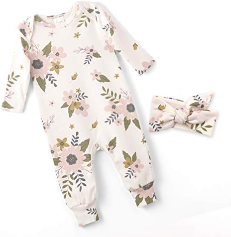 Tesa Babe Floral Romper + Headband - Newborn & Baby Girl Cotton Outfit Set