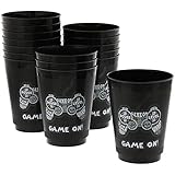 Video Game Party Cups for Kids Birthday (16 oz, Black, 16 Pack)