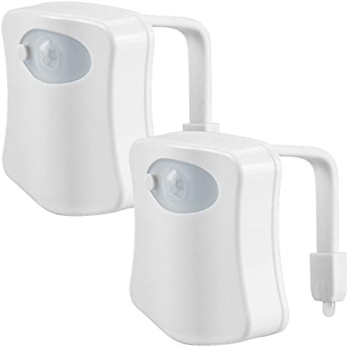 2 pcs Motion Activated Toilet Night Light - Toilet Lighting & Bathroom Night Light - Toilet Bowl Light - 8 Color 2 Modes - Only Activated in Darkness