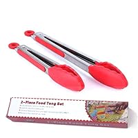 CLAIERY Premium Silicone Kitchen Tongs (9-Inch & 12-Inch) - Stainless Steel with Non-Stick Silicone Tips, High Heat Resistant to, for Cooking, Serving, Grill, BBQ & Salad (Red)