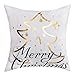 BLEUM CADE Merry Christmas Pillow Covers 4 Pack Gold Stamping Print Snowflakes Merry Christmas Decorative Sofa Throw Pillow Case Cushion Covers 18 X 18 Inch