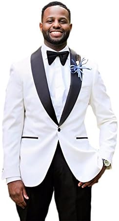 Men's 2 Piece Suits Groom Business Formal Wedding Groom Tuxedo Jacket & Pants (34''Chest/28'' Waist, White)