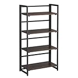 VASAGLE Industrial Folding Bookshelf, 4-Tier Bookcase, Multifunctional Shelving Unit, Easy Assembly, with Metal Frame, Rustic Dark Brown ULLS88BF