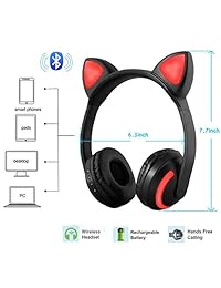 Inalámbrico Bluetooth orejas de gato auriculares 7 colores luz LED parpadeante Glowing sobre la oreja Auriculares estéreo compatible con Smartphones, PC, Tablet