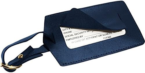 blue leather luggage tag